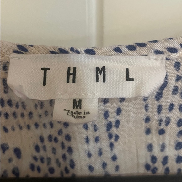 THML Red and Blue Patterned Blouse medium short sleeve - Picture 3 of 5